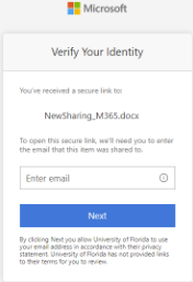 A Microsoft notification asking the client to verify their identity via email only with a button display 