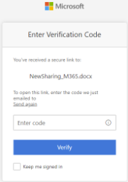 A Microsoft notification asking the client to verify their identity via code only with a button display 