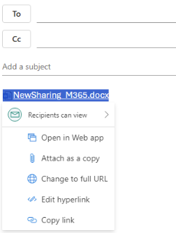 A Microsoft Outlook notification with the options that only recipients can view. With additonal share options designed for web.